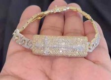 Pulseira masculina de elos cubanos cruzados 14mmx8" 10 quilates moissanita real ouro amarelo 14K por cima comprar usado  Enviando para Brazil