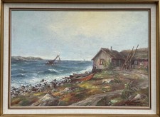 Impressionist Old Fisherman's Hut by the Sea Rocky Coast Barcos Surf 77x56,5cm comprar usado Impressionist Old Fisherman's Hut by the Sea Rocky Coast Barcos Surf 77x56,5cm comprar usado  Enviando para Brazil