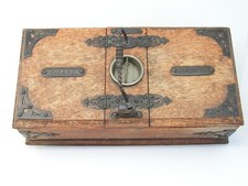 ANTIGA CAIXA DE CIGARROS EDWARDIAN LATÃO ENCADERNADO CARVALHO FUMANTES HUMIDOR comprar usado  Enviando para Brazil