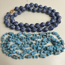 Colar de vidro arte moldada contas Shou azul/branco porcelana chinesa pintada à mão comprar usado  Enviando para Brazil