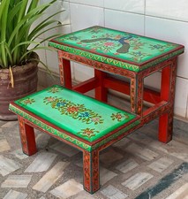 Usado, Mesa de madeira pintada pavão pássaros banquinho estilo étnico indiano mesa decoração para casa comprar usado  Enviando para Brazil