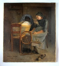 Marie Fournets-Vernaud (1859-1939) Scena gatunkowa we wnętrzu Babcia na kole spinningowym na sprzedaż Marie Fournets-Vernaud (1859-1939) Scena gatunkowa we wnętrzu Babcia na kole spinningowym na sprzedaż  PL