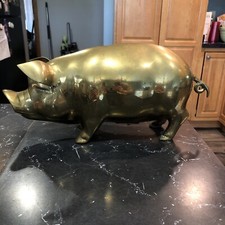 Cofrinho de porco de latão vintage grande porco cauda enrolada 15” de comprimento mais de 5 libras! comprar usado  Enviando para Brazil