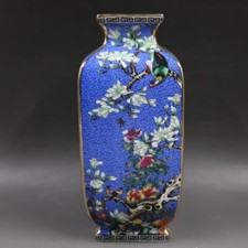 Vaso chinês Qing Qianlong azul esmalte porcelana flores pássaros design 9,92 polegadas comprar usado  Enviando para Brazil