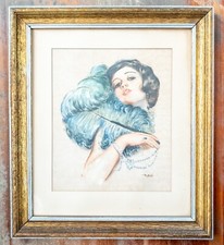 Pintura antiga Art Deco óleo sobre seda de uma dançarina Flapper assinada comprar usado  Enviando para Brazil