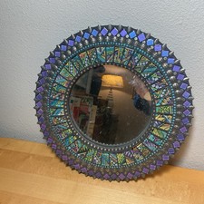 Espelho redondo de mosaico de azulejo e miçangas de vidro dourado roxo turquesa - 9 3/4” comprar usado  Enviando para Brazil