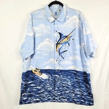 Camisa masculina Hook & Tackle XL azul marlin manga curta botão para baixo barco de peixes AOP comprar usado  Enviando para Brazil