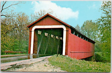 Adams County Indiana Cejlon Kryty most Wabash River USA Czerwona pocztówka vintage na sprzedaż  Wysyłka do Poland