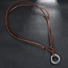 Colar longo masculino retrô anel de metal pingente gargantilha surfista couro genuíno marrom comprar usado  Enviando para Brazil