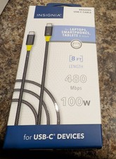 Insignia - Cable trenzado de carga y sincronización USB-C a USB-C de 8 pies 100 W - negro segunda mano  Embacar hacia Mexico