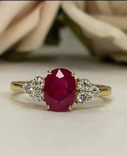 Usado, Anel de noiva de aniversário de rubi vermelho natural e diamante ouro amarelo sólido 14K 2,54 quilates comprar usado  Enviando para Brazil