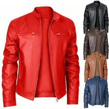 Jaqueta de couro masculina gola stand-up com zíper comprar usado  Enviando para Brazil