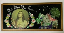 Moldura Vintage com Apoio em Folha DEUS ABENÇOE NOSSO LAR Jesus Sagrado Coração Grande 27”x 12,5” comprar usado  Enviando para Brazil