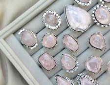Lote de anéis de joias folheados a prata esterlina 925 pedra preciosa quartzo rosa venda por atacado comprar usado  Enviando para Brazil