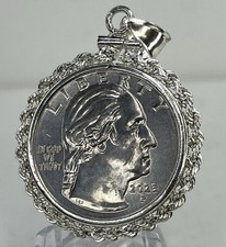 Moldura de moeda EUA quarto de corda 0,925 prata esterlina montagem fiança soldada nova comprar usado  Enviando para Brazil