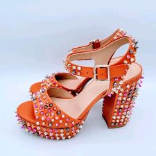 Zapatos Vinci Naranja Charol Tachonado Plataforma Talla 39 EE. UU. 8,5 Lujo Glamour segunda mano  Embacar hacia Argentina