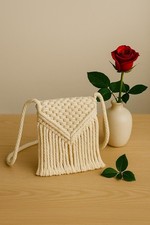 Bolsa de telefone macramê feita à mão – Bolsa tiracolo boho com franjas para mulheres #05 comprar usado  Enviando para Brazil