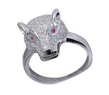 Anel esterlino Tiger Head Ruby Eyes CZ Accents personalizado fundido 14Kt WG tamanho 8 PSR256 comprar usado  Enviando para Brazil