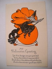 Usado, CAT RIDES WITCHES VASSOURA NO HALLOWEEN cartão postal antigo não usado 2 tons CROMOLITO comprar usado  Enviando para Brazil