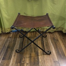 Banqueta dobrável de couro antiga forjada à mão ferro forjado LEIA comprar usado  Enviando para Brazil