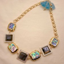 Usado, Colar Gargantilha Corrente Banhada a Ouro 21" Abalone Shell Labradorite Quadrado Cz Pavê comprar usado  Enviando para Brazil