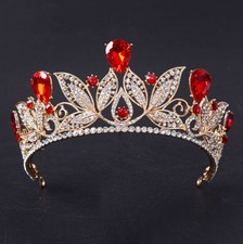Tiara coroa casamento concurso formatura 7 cm de altura vermelha grande gotejamento cristal folha flor concurso comprar usado  Enviando para Brazil