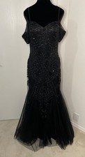 Vestido de noite Abby Paris com miçangas longo preto tule formatura casamento gala tamanho 16 comprar usado  Enviando para Brazil