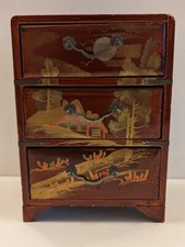 Joias pintadas à mão vintage de madeira laca Japão, cômoda 6,5" comprar usado  Enviando para Brazil
