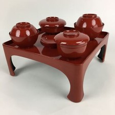 Bandeja japonesa de madeira com pernas mesa lacada conjunto de tigelas com tampa vintage ozeno UR734 comprar usado  Enviando para Brazil
