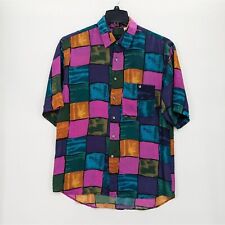 Usado, Camisa masculina vintage Santana colorida colorblock 100% seda com botões tamanho M retrô comprar usado  Enviando para Brazil