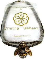 $275 CRISTINA SABATINI Cristal Encrustado Abelha ou Mosca Inseto Colar na Bolsa, usado comprar usado  Enviando para Brazil