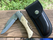 Faca de bolso vintage Laquiole lâmina chifre cabo bainha couro saca-rolhas masculino comprar usado  Enviando para Brazil