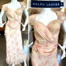 Vestido floral de seda vintage Ralph Lauren etiqueta azul com clipes de joias comprar usado  Enviando para Brazil