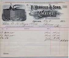 1902 F Herhold & Sons Billhead Chicago IL Fabricantes de Cadeiras Fábrica comprar usado  Enviando para Brazil