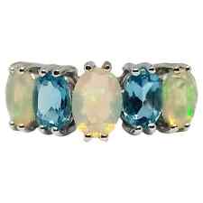 Natural Opal and Blue Topaz Gemstone Wedding Band Ring 925 Sterling Silver, usado comprar usado  Enviando para Brazil