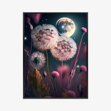 Plakat w ramie Kwiaty Fantazja Księżyc Magiczna noc Premium na sprzedaż  PL
