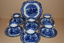 Phoenix T. F. & S. Flow Blue Bone China Inglaterra Florentina – 19 Peças anteriores a 1925 comprar usado  Enviando para Brazil