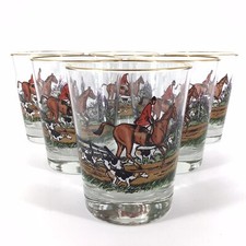 Conjunto de 6 Copos Vintage Cena de Caçada Cavalo Pedras Equestres Assinados Kuntesch 14 oz comprar usado  Enviando para Brazil