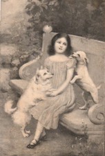 Cartão postal antigo de menina com dois cães, 1907, 2057 comprar usado  Enviando para Brazil