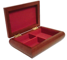 Powell~Folheado de Madeira Burl~Caixa de Joias~Interior de Veludo Vermelho~Vintage comprar usado  Enviando para Brazil