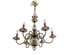 Lindo lustre italiano latão com porcelana padrão de flores rosa 6 luzes vin comprar usado  Enviando para Brazil