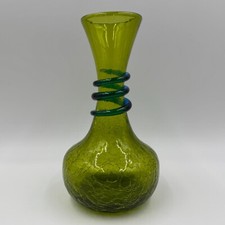 Vaso bobina de vidro craquelado vintage em verde oliva e turquesa MCM comprar usado  Enviando para Brazil