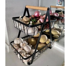 Cesta de armazenamento de frutas e vegetais de metal 2 camadas rack antigo decoração de balcão de cozinha comprar usado  Enviando para Brazil