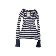 Abercrombie & Fitch Women’s Striped Long-Sleeve Stretch Top, Navy/White Y2K  comprar usado  Enviando para Brazil