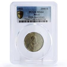 Moeda de prata Brasil 2000 reis 400 anos colonização rei João III MS64 PCGS 1932 comprar usado  Enviando para Brazil