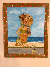 Linda Denison arte original mídia mista beleza praia com moldura pintada Yorkies comprar usado  Enviando para Brazil