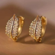 Brinco feminino argola folha folheado a ouro amarelo 14K corte redondo diamante simulado 2 quilates, usado comprar usado  Enviando para Brazil