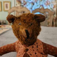Boneca ursinho de pelúcia antiga vintage década de 1930 mohair/seda sem marca primitiva 14 polegadas justa comprar usado  Enviando para Brazil