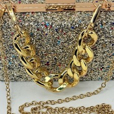 ✨ Clutch caixa de glitter com corrente de ouro – bolsa de festa declaração ✨ comprar usado  Enviando para Brazil