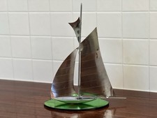 Cerca de 1930 Art Deco cromado/metal prensado veleiro iate base de vidro verde comprar usado  Enviando para Brazil